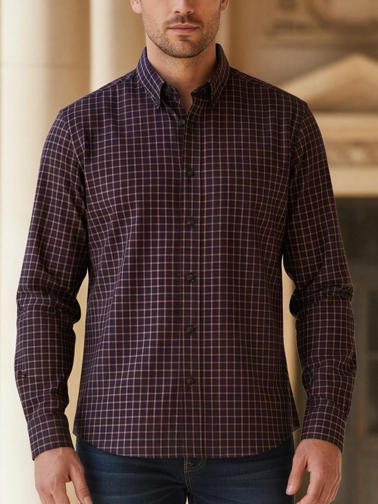 Chaps Other - Chaps Mens Long Sleeve Button Down Shirt Red Black Plaid Cotton Size XL